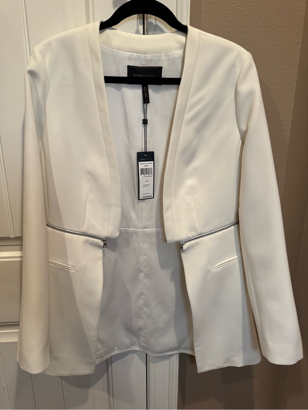 BCBGMaxAzria White Open-Front Zip-Accent Blazer